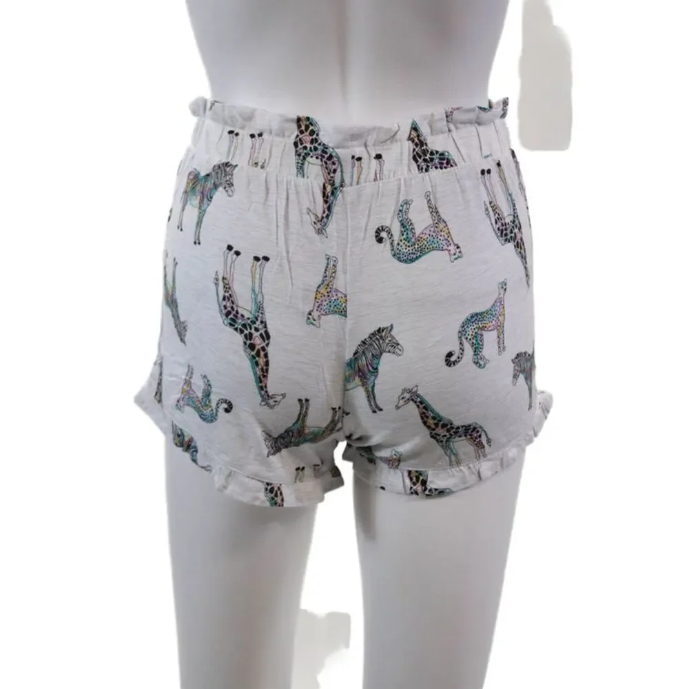 Emerson Road Womens Giraffe Print Ruffled Long Sleeve Pajama Set Gray Size XS